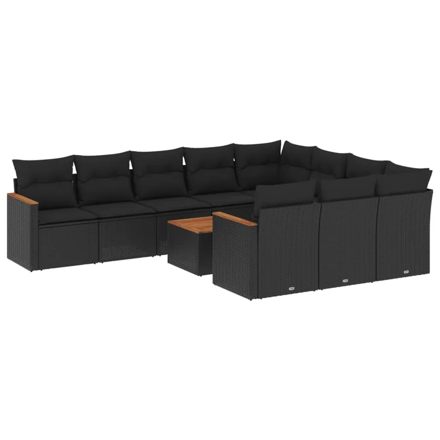 Salon de jardin 11 pcs avec coussins noir résine tressée - 2