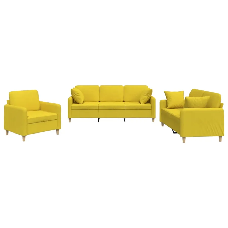 Ensemble de canapés 3 pcs avec coussins jaune clair tissu - 2