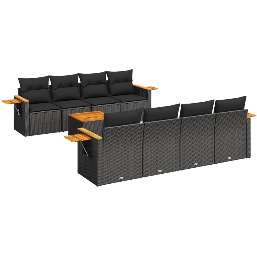 Salon de jardin 9 pcs avec coussins noir résine tressée - 2