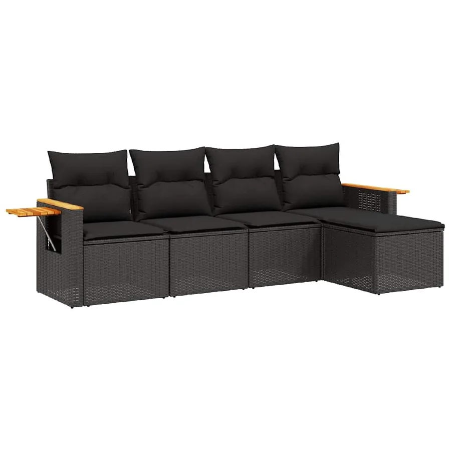 Salon de jardin 5 pcs avec coussins noir résine tressée - 2