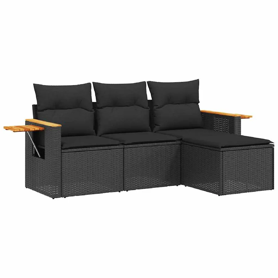 Salon de jardin 4 pcs avec coussins noir résine tressée - 2