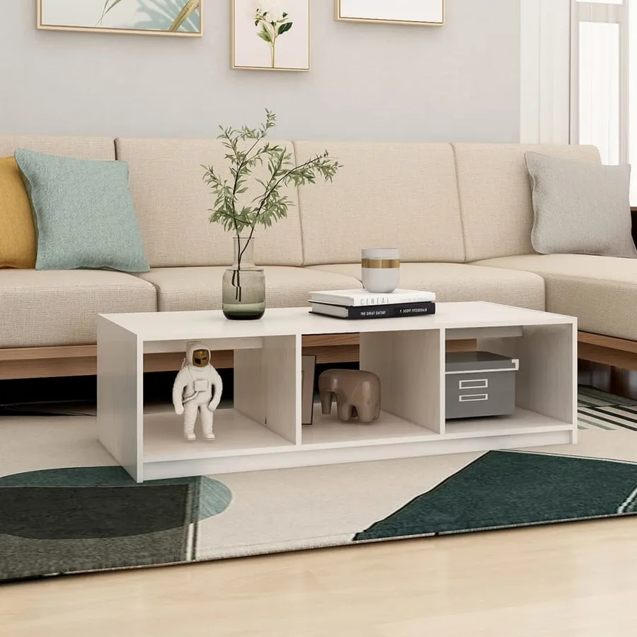 Table basse blanc 110x50x34 cm bois de pin massif - 3