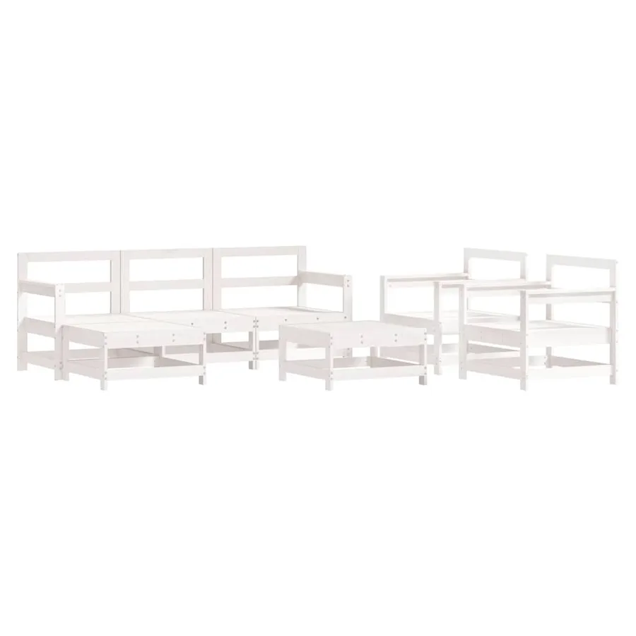 Salon de jardin 7 pcs Blanc Bois de pin massif - 2