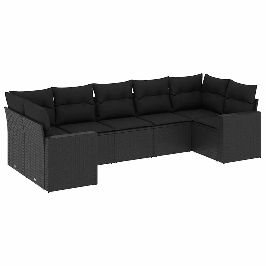 Salon de jardin 7 pcs avec coussins noir résine tressée 65,5 x 62 x 69 cm - 57,3 kg - 2