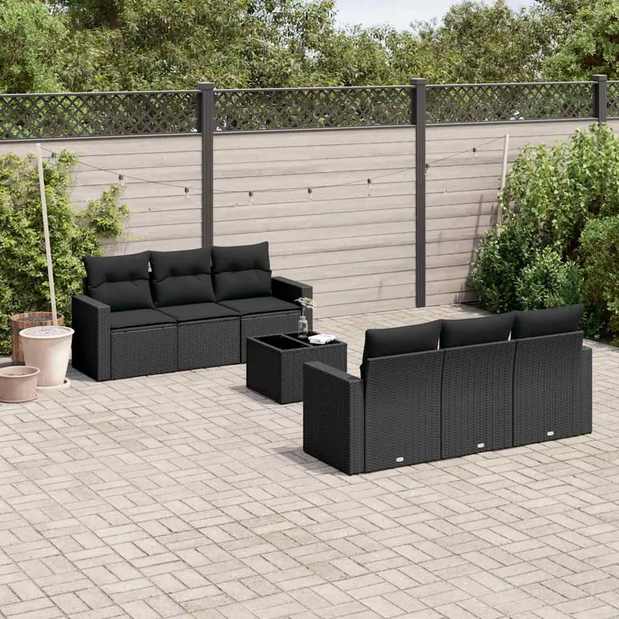 Salon de jardin 7 pcs avec coussins noir résine tressée 65,5 x 62 x 69 cm - 57,8 kg