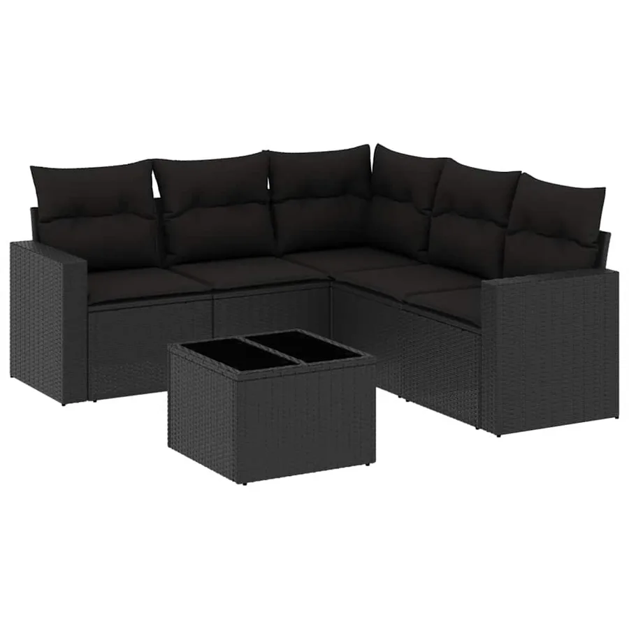 Salon de jardin 6 pcs avec coussins noir résine tressée - 2