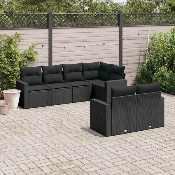 Salon de jardin 7 pcs avec coussins noir résine tressée 65,5 x 62 x 69 cm - 59,8 kg