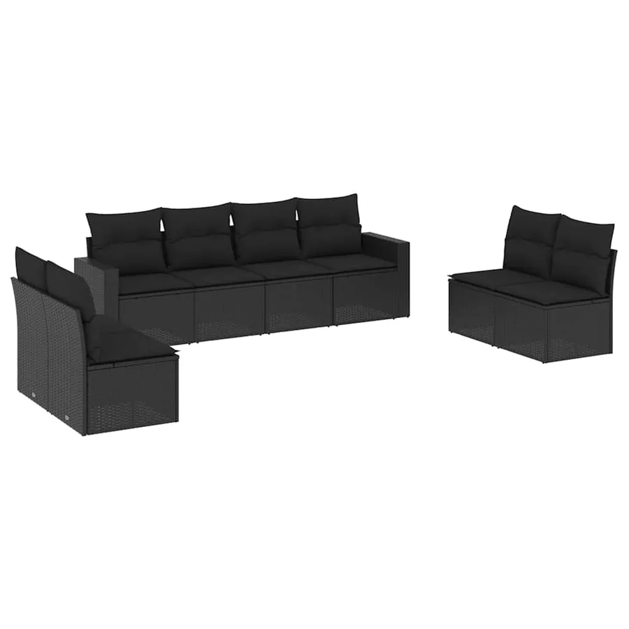 Salon de jardin 8 pcs avec coussins noir résine tressée - 2