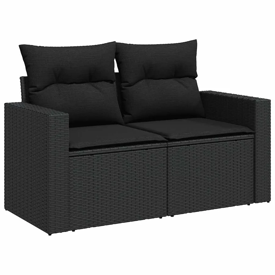 Salon de jardin 8 pcs avec coussins noir résine tressée - 4