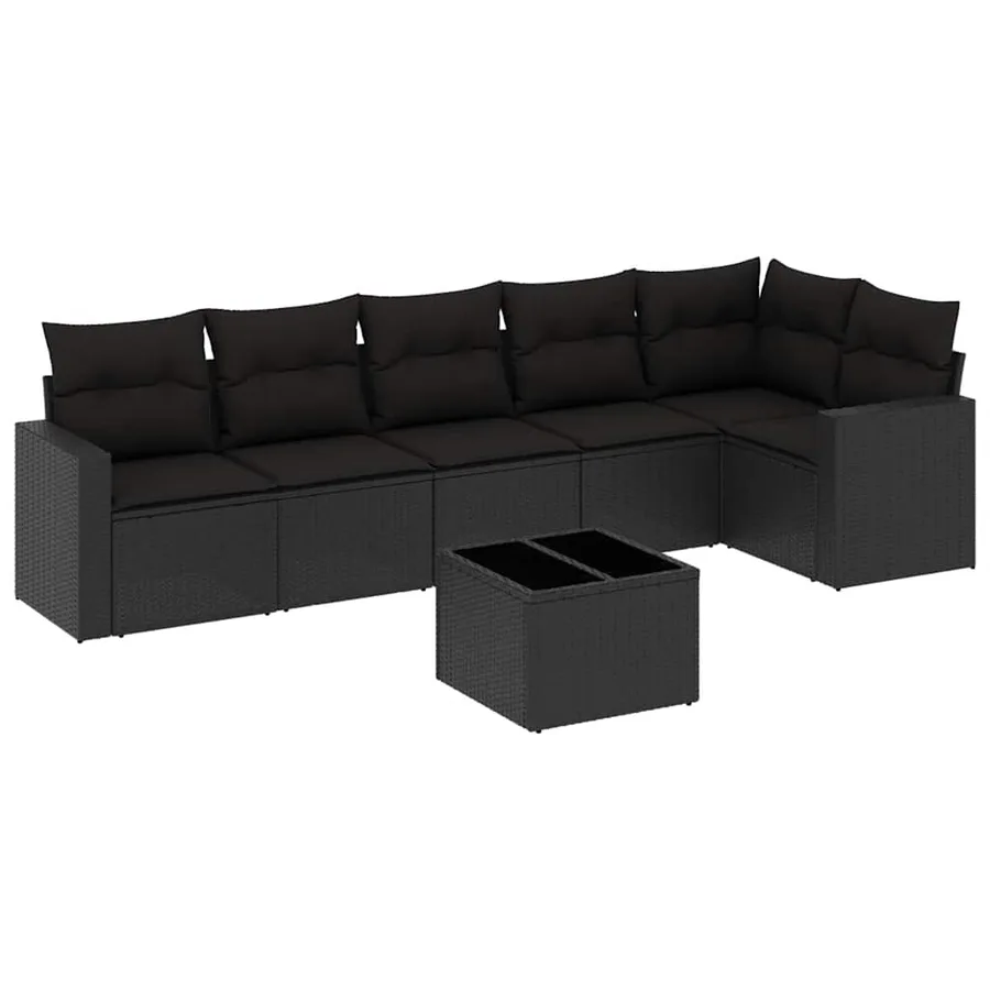 Salon de jardin 7 pcs avec coussins noir résine tressée 65,5 x 62 x 69 cm - 55,3 kg - 2