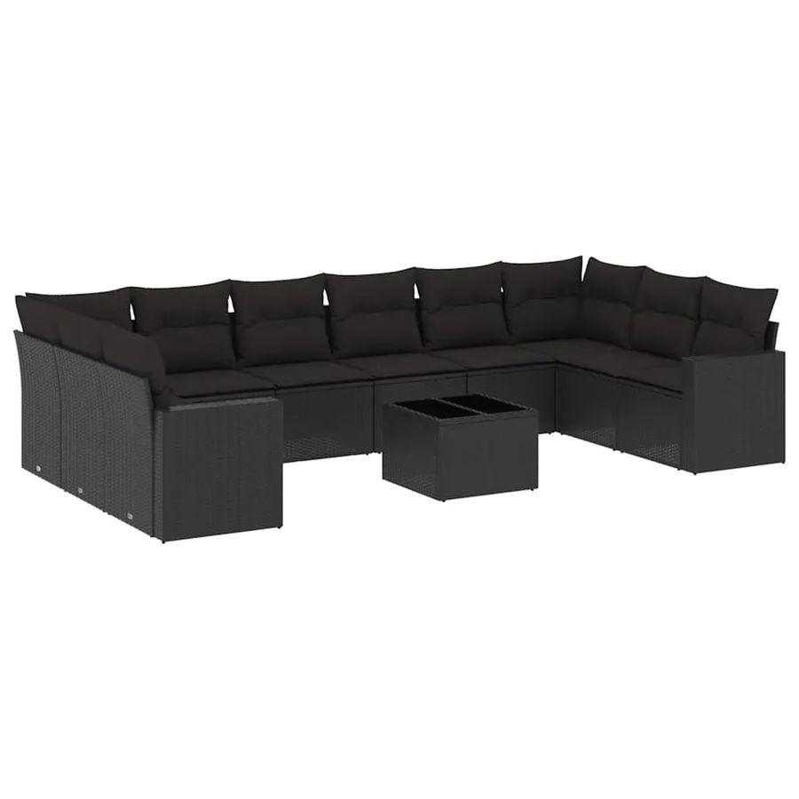 Salon de jardin 11 pcs avec coussins noir résine tressée - 2