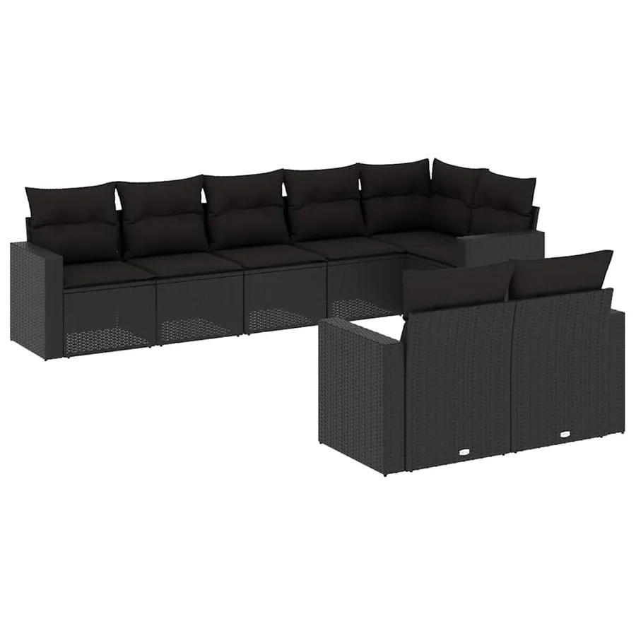 Salon de jardin 8 pcs avec coussins noir résine tressée - 2