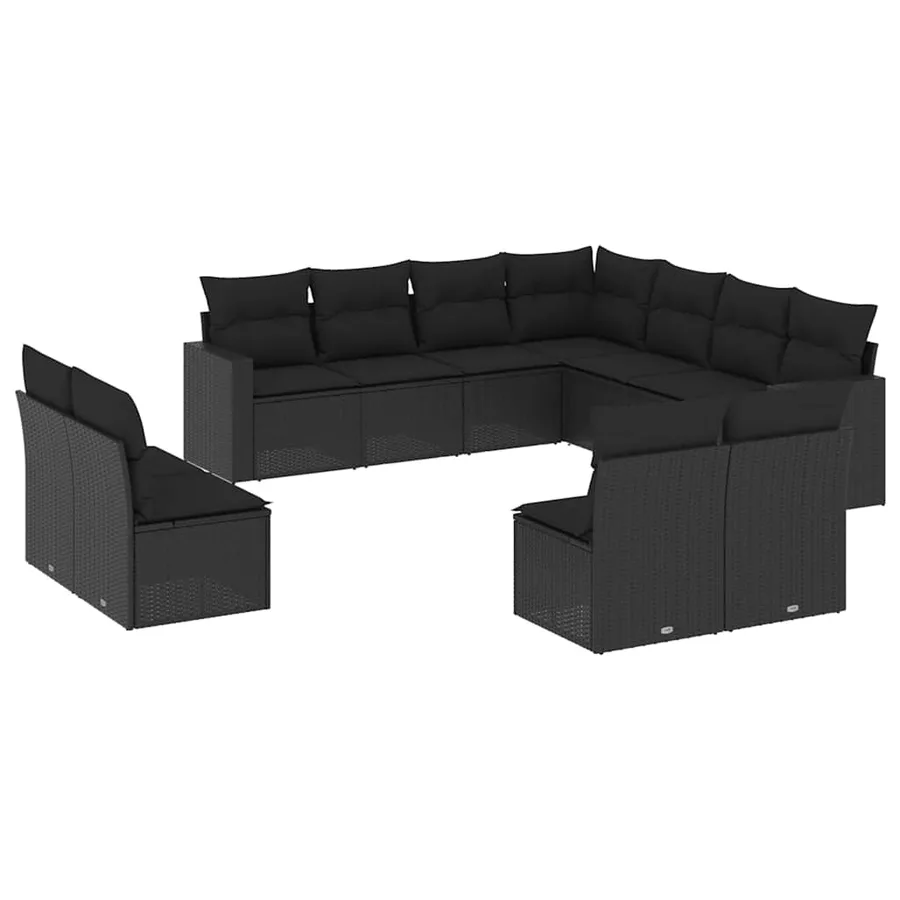 Salon de jardin 11 pcs avec coussins noir résine tressée - 2