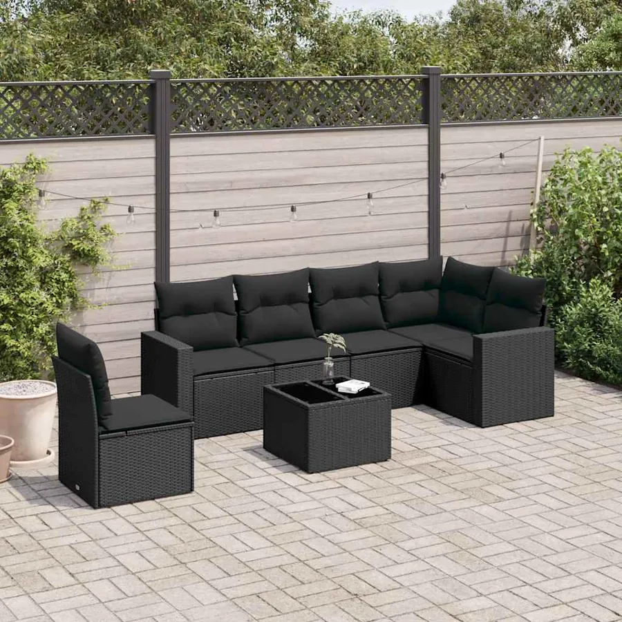 Salon de jardin 7 pcs avec coussins noir résine tressée 65,5 x 62 x 69 cm - 55,3 kg