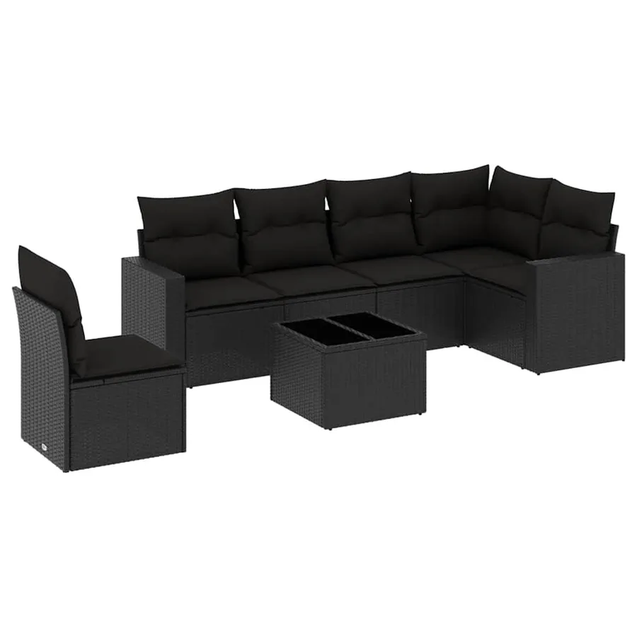 Salon de jardin 7 pcs avec coussins noir résine tressée 65,5 x 62 x 69 cm - 55,3 kg - 2