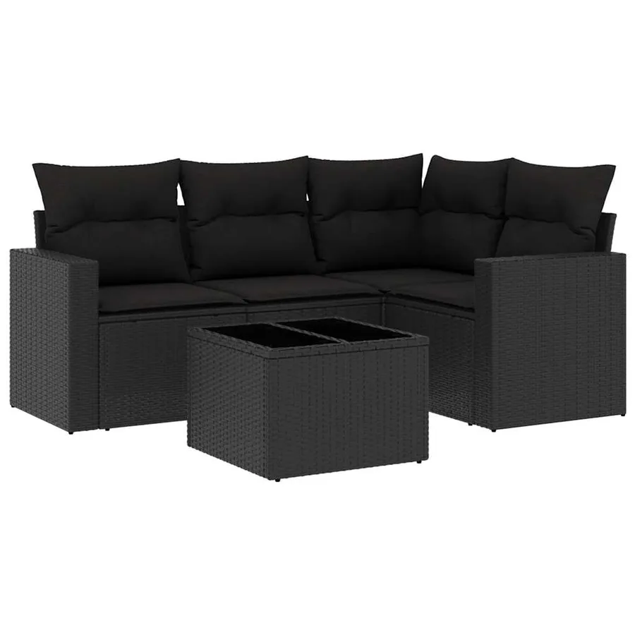 Salon de jardin 5 pcs avec coussins noir résine tressée - 2