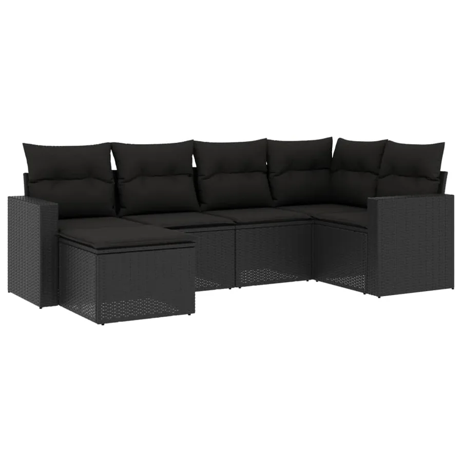 Salon de jardin 6 pcs avec coussins noir résine tressée - 2