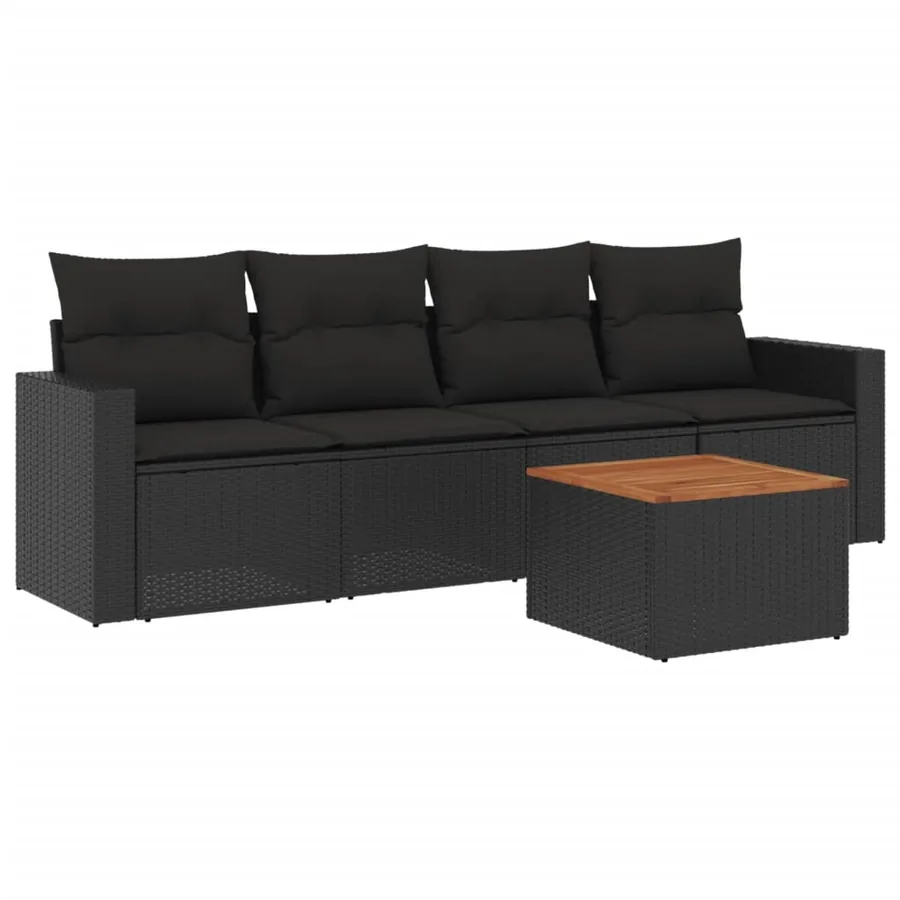 Salon de jardin 5 pcs avec coussins noir résine tressée - 2