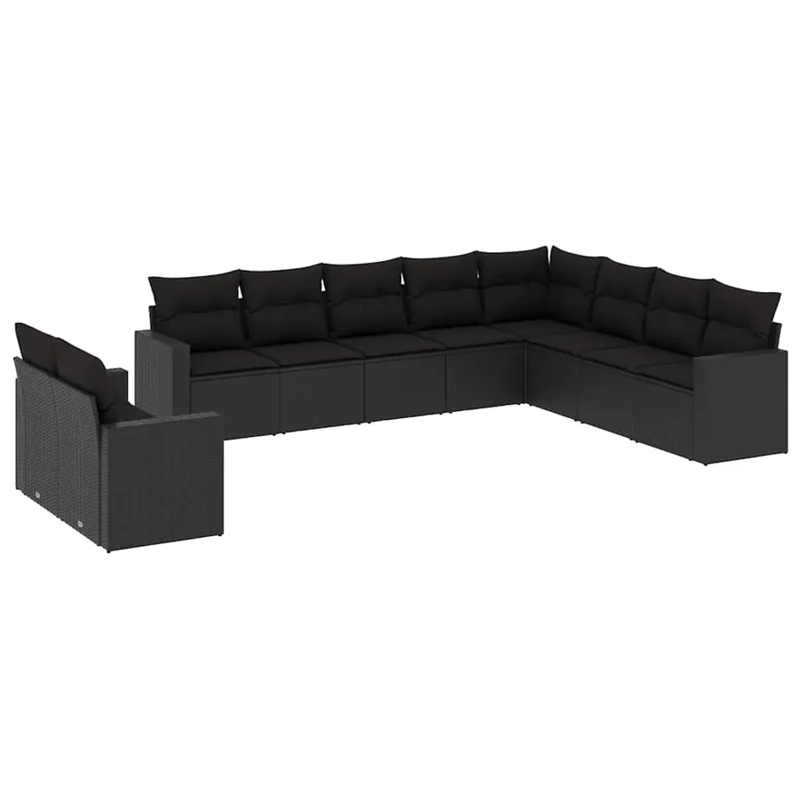 Salon de jardin 10 pcs avec coussins noir résine tressée - 2