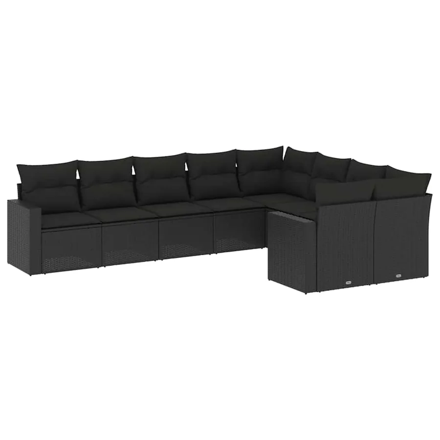Salon de jardin 9 pcs avec coussins noir résine tressée - 2