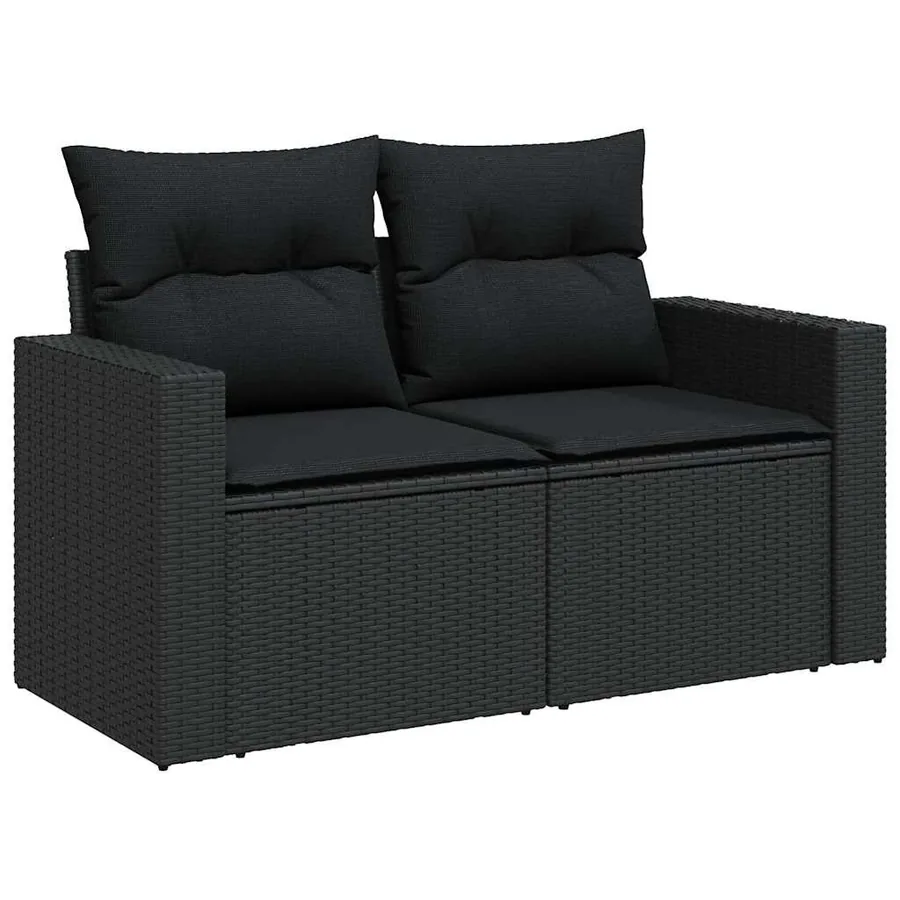 Salon de jardin 9 pcs avec coussins noir résine tressée - 5