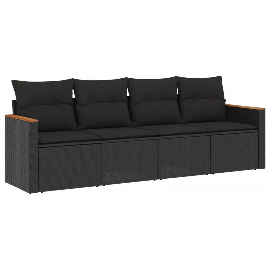 Salon de jardin 4 pcs avec coussins noir résine tressée - 2
