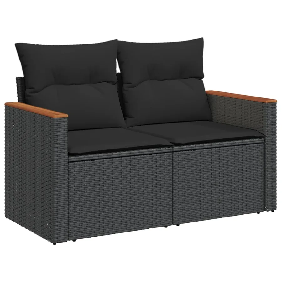 Salon de jardin 4 pcs avec coussins noir résine tressée - 3
