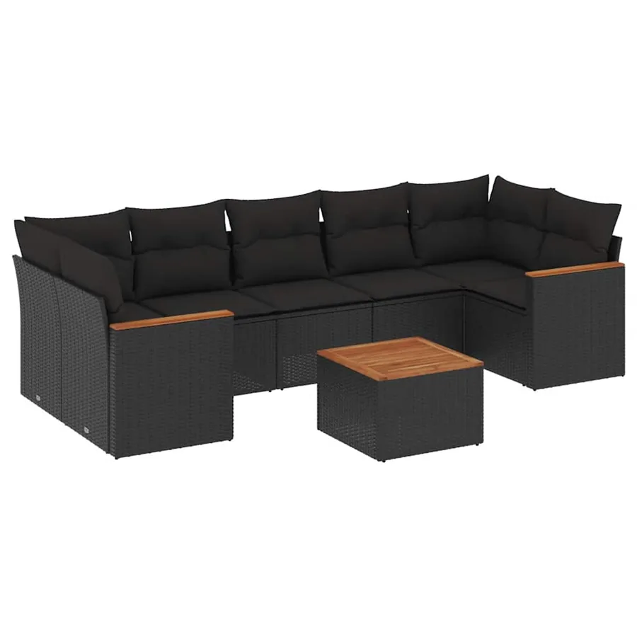 Salon de jardin 8 pcs avec coussins noir résine tressée - 2