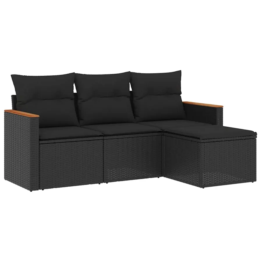 Salon de jardin 4 pcs avec coussins noir résine tressée - 2