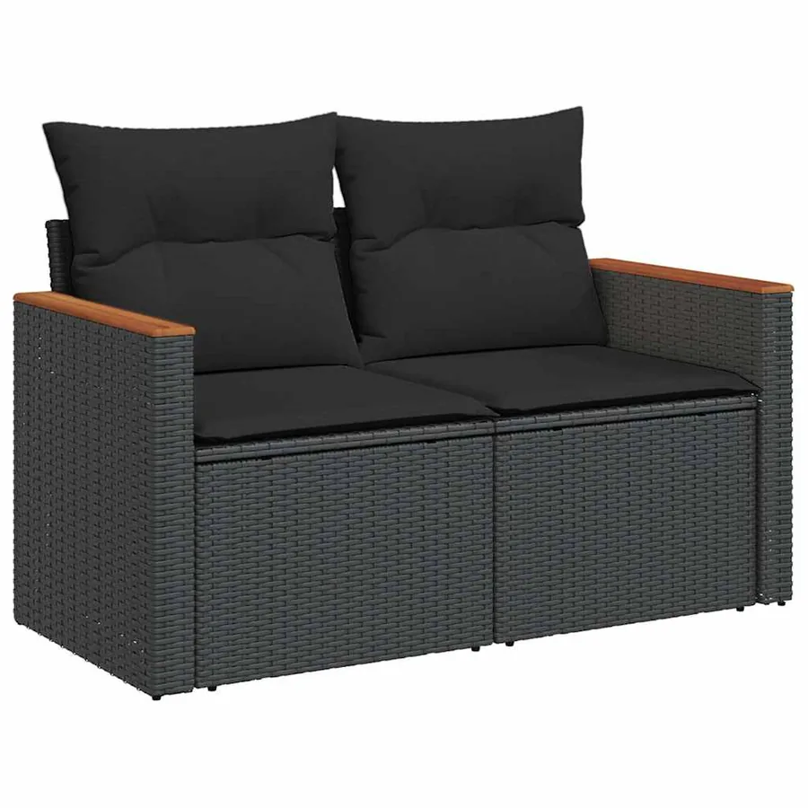 Salon de jardin 10 pcs avec coussins noir résine tressée - 4