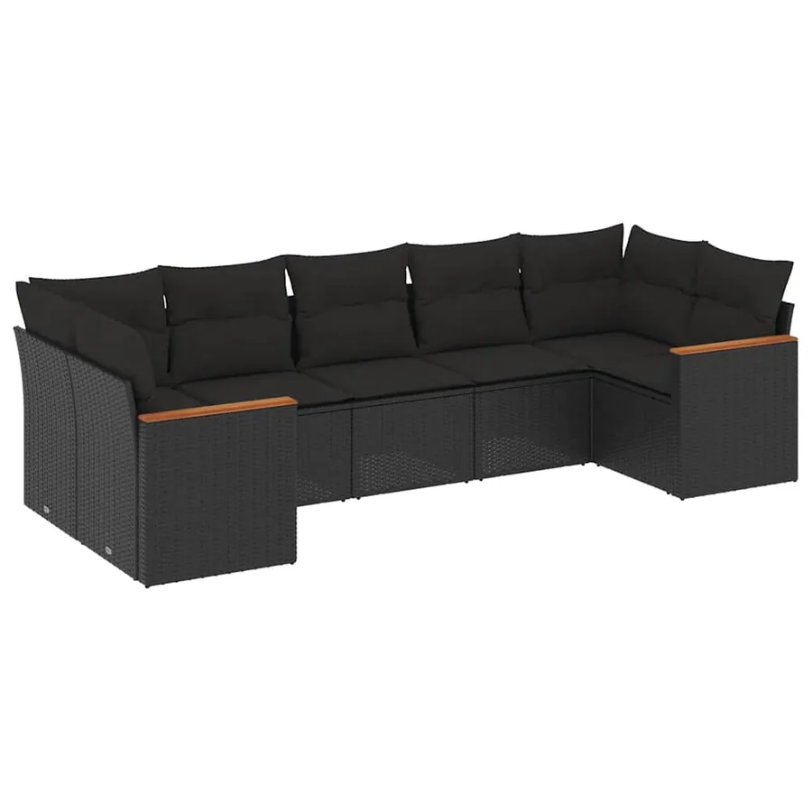 Salon de jardin 7 pcs avec coussins noir résine tressée 62 x 62 x 69 cm - 58,1 kg - 2