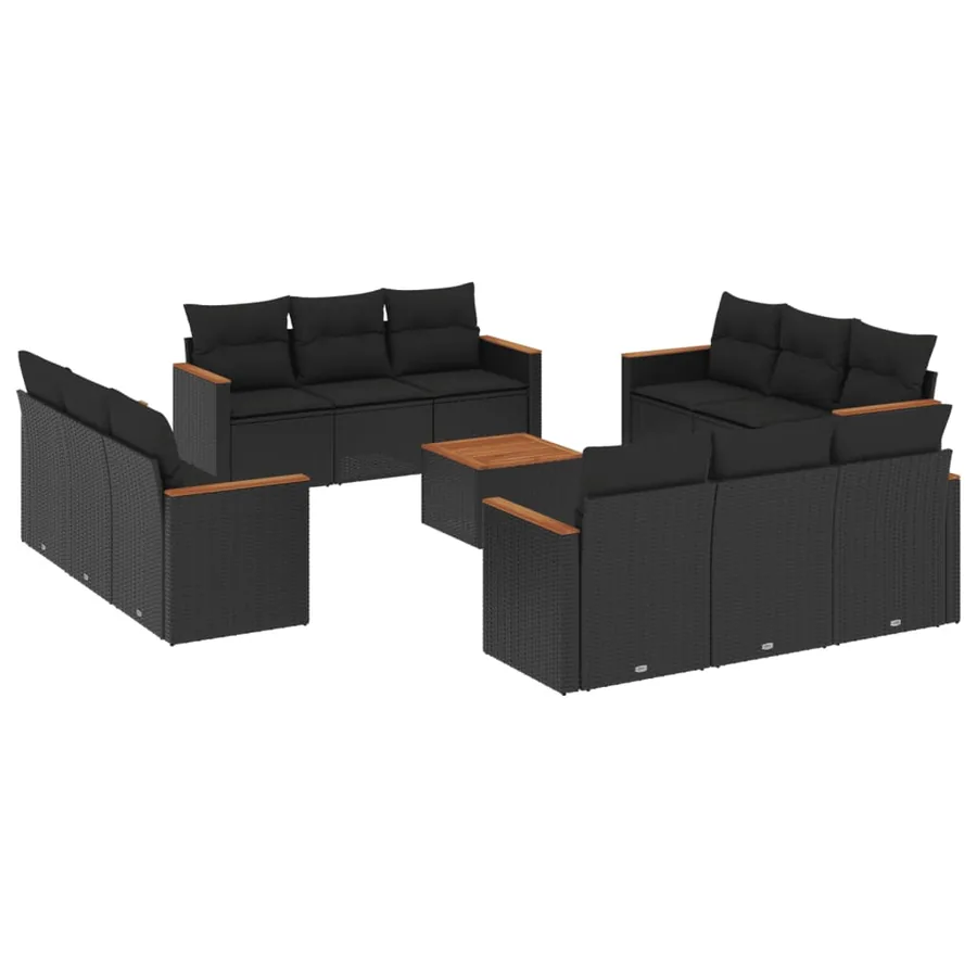 Salon de jardin avec coussins 13 pcs noir résine tressée - 2