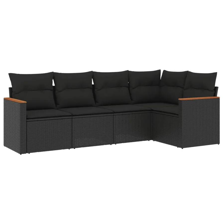 Salon de jardin 5 pcs avec coussins noir résine tressée - 2