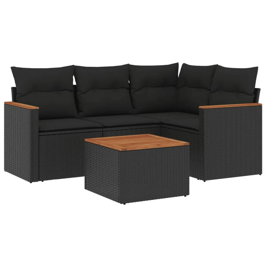 Salon de jardin 5 pcs avec coussins noir résine tressée - 2