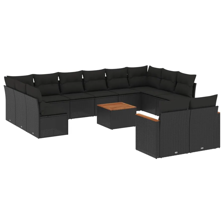 Salon de jardin avec coussins 13 pcs noir résine tressée - 2