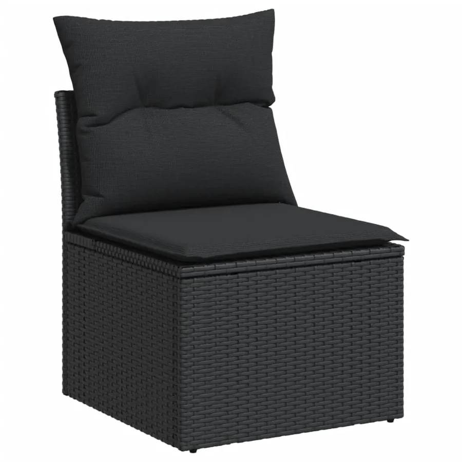 Salon de jardin 6 pcs avec coussins noir résine tressée - 5