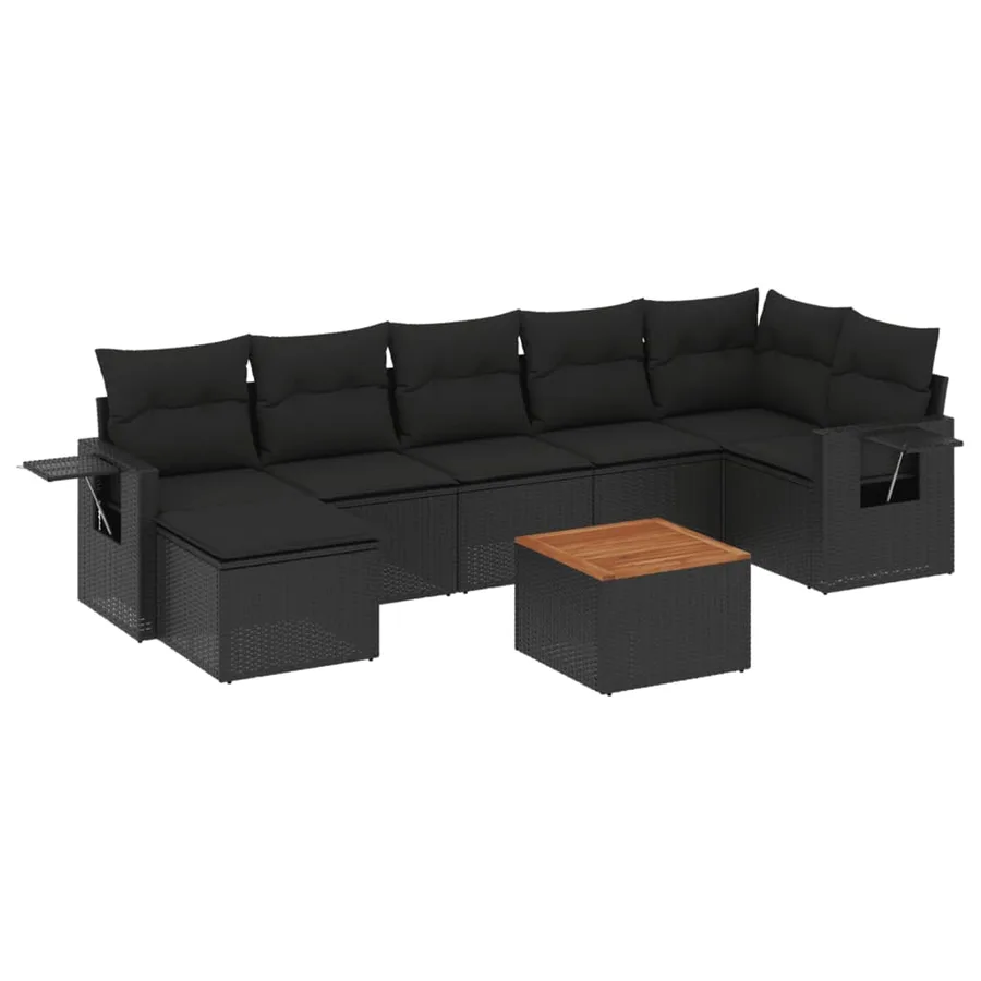 Salon de jardin 8 pcs avec coussins noir résine tressée - 2