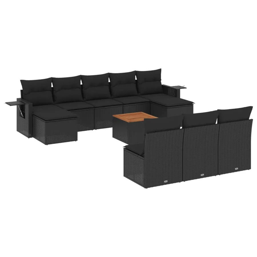 Salon de jardin 11 pcs avec coussins noir résine tressée - 2