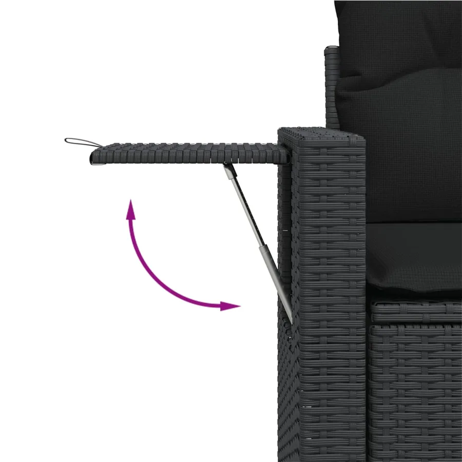 Salon de jardin 11 pcs avec coussins noir résine tressée - 8