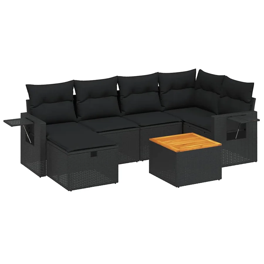 Salon de jardin 7 pcs avec coussins noir résine tressée 62 x 62 x 69 cm - 57,4 kg - 2