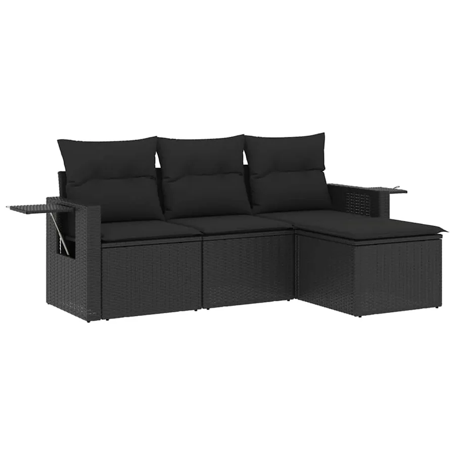 Salon de jardin 4 pcs avec coussins noir résine tressée - 2