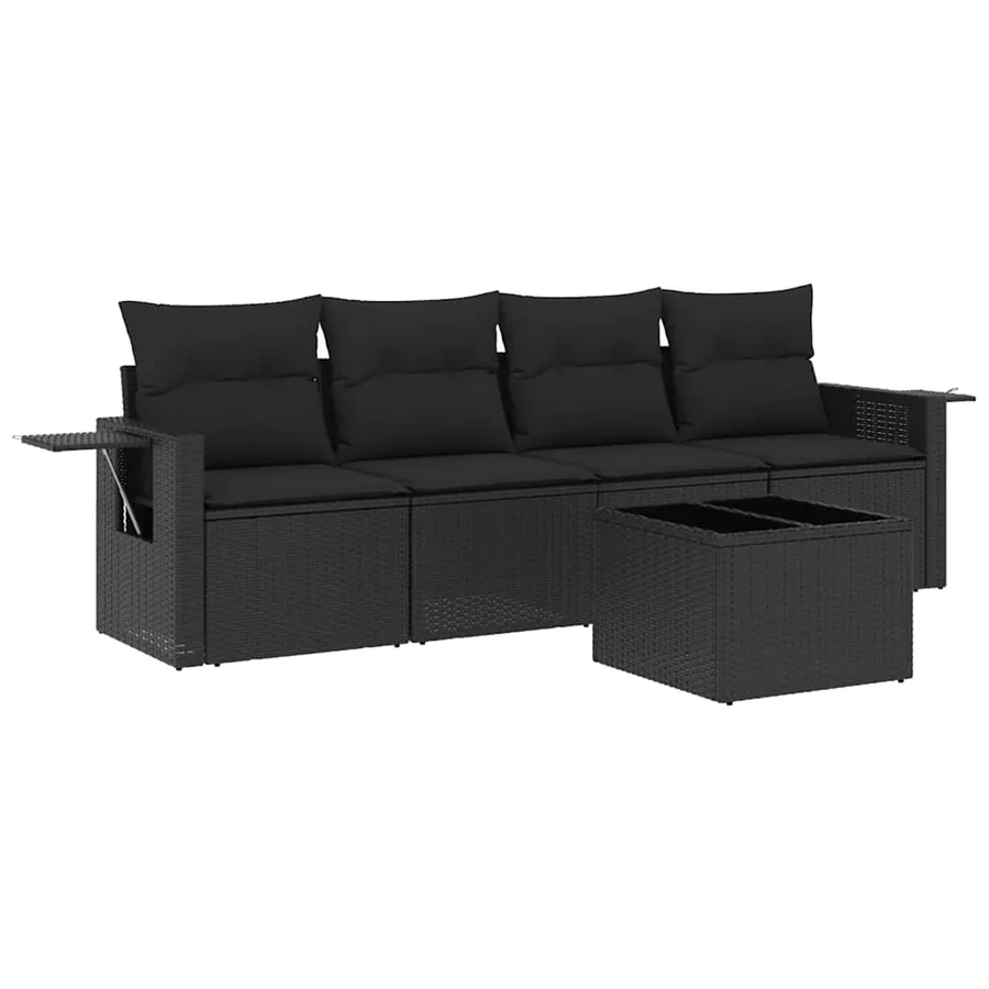 Salon de jardin 5 pcs avec coussins noir résine tressée - 2
