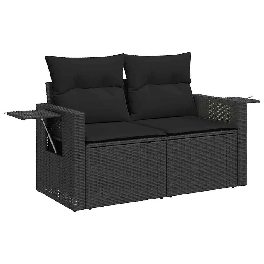 Salon de jardin 5 pcs avec coussins noir résine tressée - 4