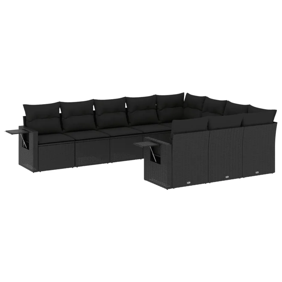 Salon de jardin 10 pcs avec coussins noir résine tressée - 2