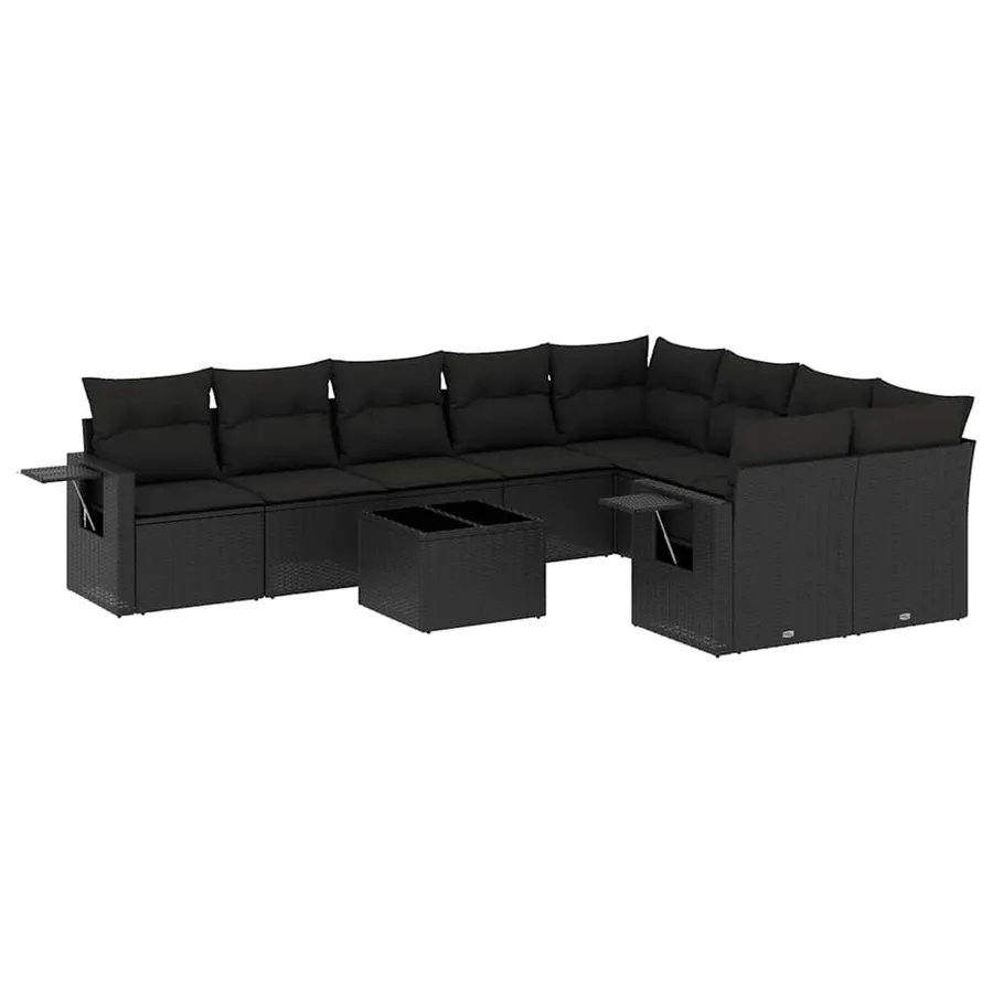 Salon de jardin 10 pcs avec coussins noir résine tressée - 2