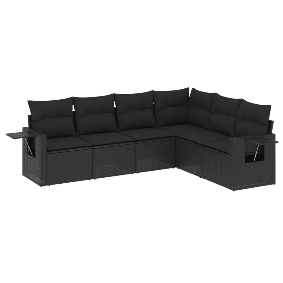 Salon de jardin 6 pcs avec coussins noir résine tressée - 2