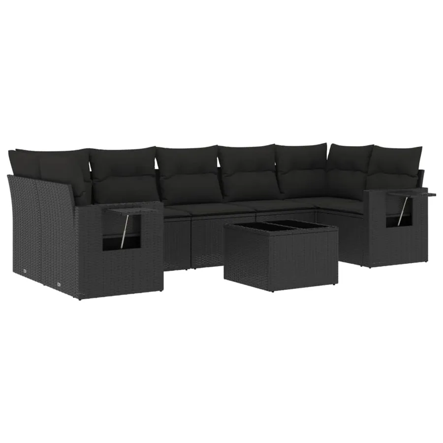 Salon de jardin 8 pcs avec coussins noir résine tressée - 2