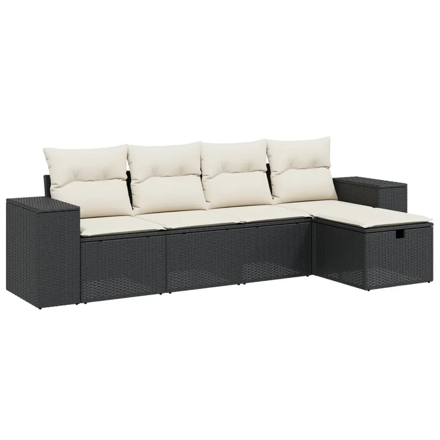 Salon de jardin 5 pcs avec coussins noir résine tressée - 2