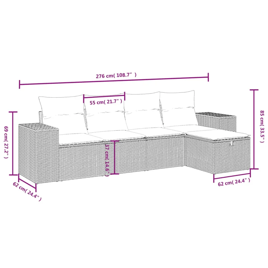 Salon de jardin 5 pcs avec coussins noir résine tressée - 4