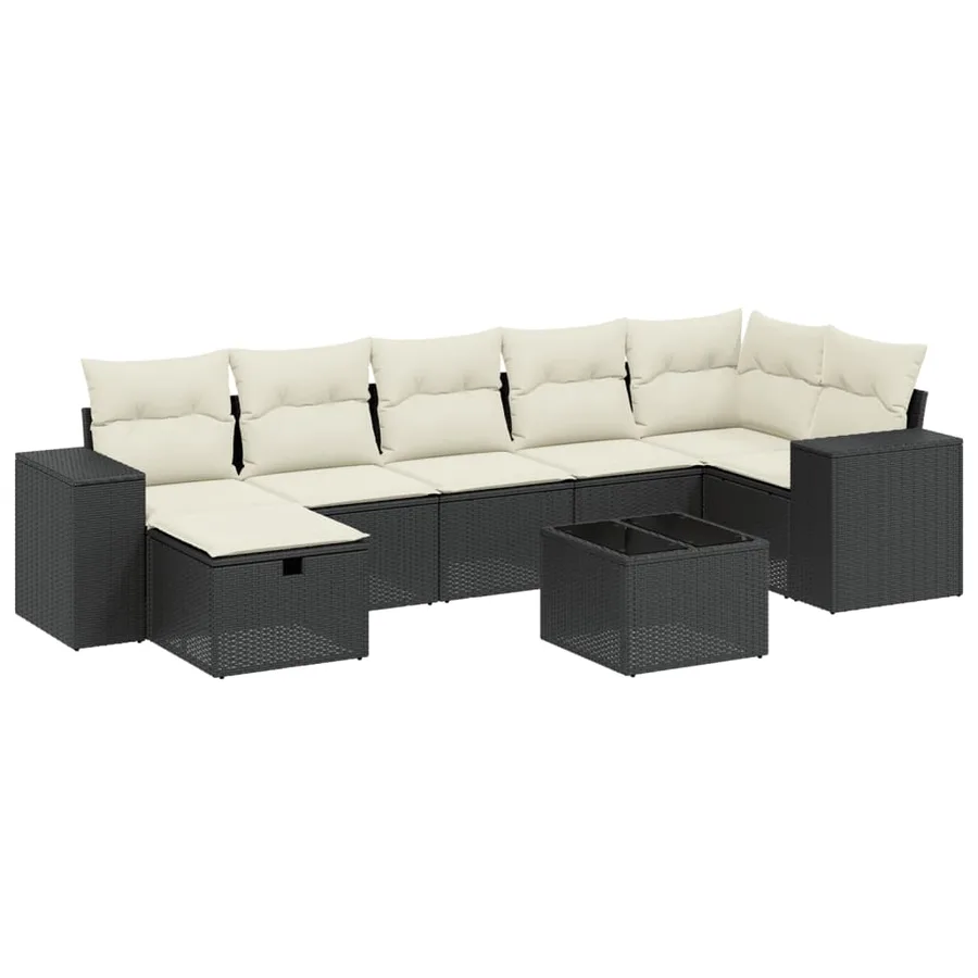 Salon de jardin 8 pcs avec coussins noir résine tressée - 2